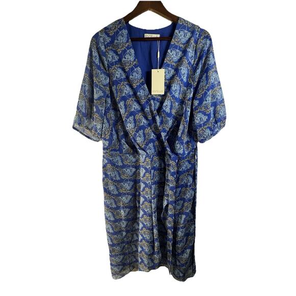 New ESTELLE Floral Flowy Plus Size 1x 16W Wrap V Neck Lined Tiered Dress Resort - Picture 7 of 11